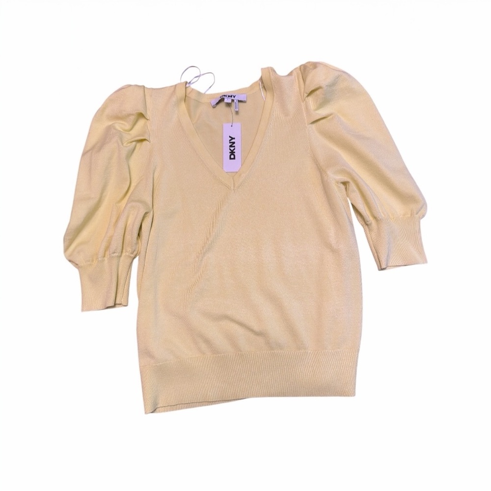 DKNY NWT Puff Sleeve Sweater Top Light Yellow Size Large